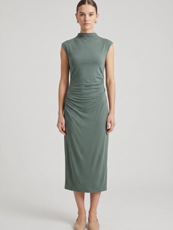 Old Navy Dresses & Skirts - Sage Green Mock Neck Ruched Sleeveless Midi Dress